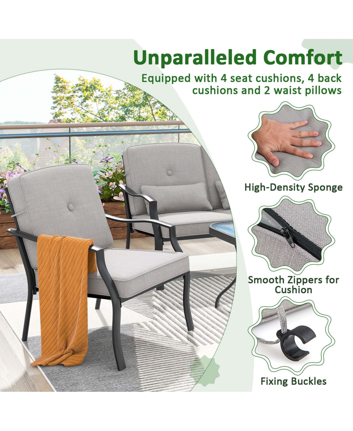 Costway 4 Piece Patio Furniture Set Outdoor Conversation Sofa Tempered Glass Coffee Table