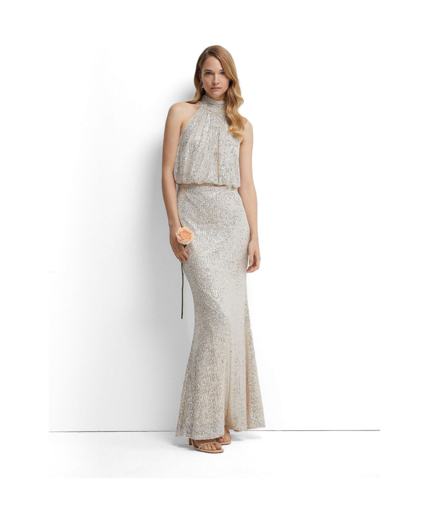 Women's Halterneck Sequin Bridesmaid Maxi Dress