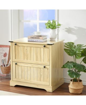 30 Inch Horizontal File Cabinet with 2 Drawers and Hanging File Folders, Wood Storage Cabinet for A4 Letter Legal Documents,Natural Color