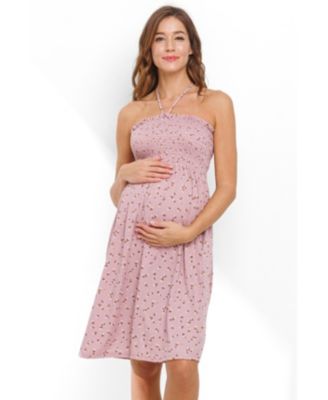 Maternity Floral Smocked Halter Dress with Pockets