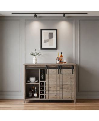 Farmhouse Sliding Barn Door Storage Cabinet, Engineered Wood Multi-Purpose Sideboard with Adjustable Shelves, Easy Assembly Home Organizer
