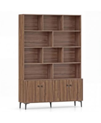 Tall Bookshelf with 4 Storage Doors and Anti-Tip Hardware Included
