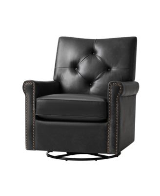 Stratton Transitional Genuine Leather Swivel Rocker Chair with Tufted Back