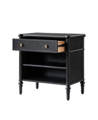 Hoai Transitional 26"W Fluted 1-Drawer Solid End Table with Built-In Charging Station