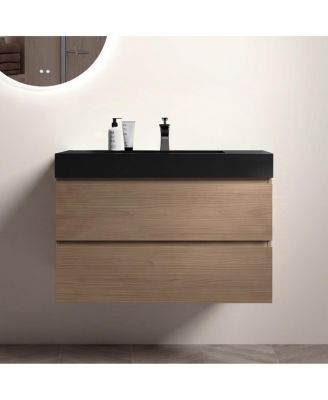 Floating Bathroom Vanity with Double Storage Drawers, Soft Close Glides, Handle-Free Modern Design, Pre-assembled