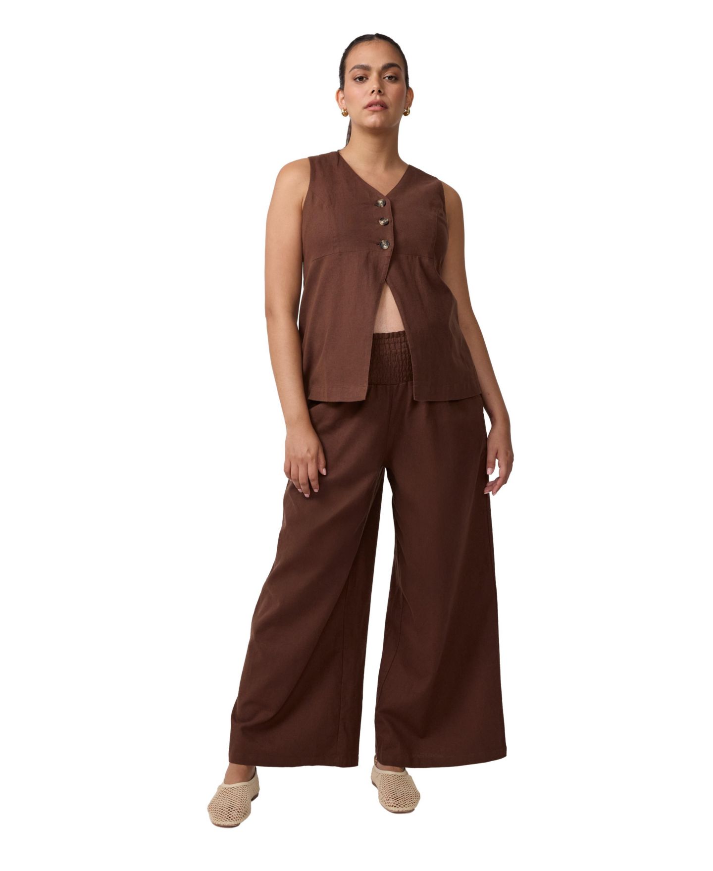 Женские брюки Ingrid + Isabel Maternity Smocked Linen Wide Leg Pant, цвет: Тёмный коричневый — фото 3