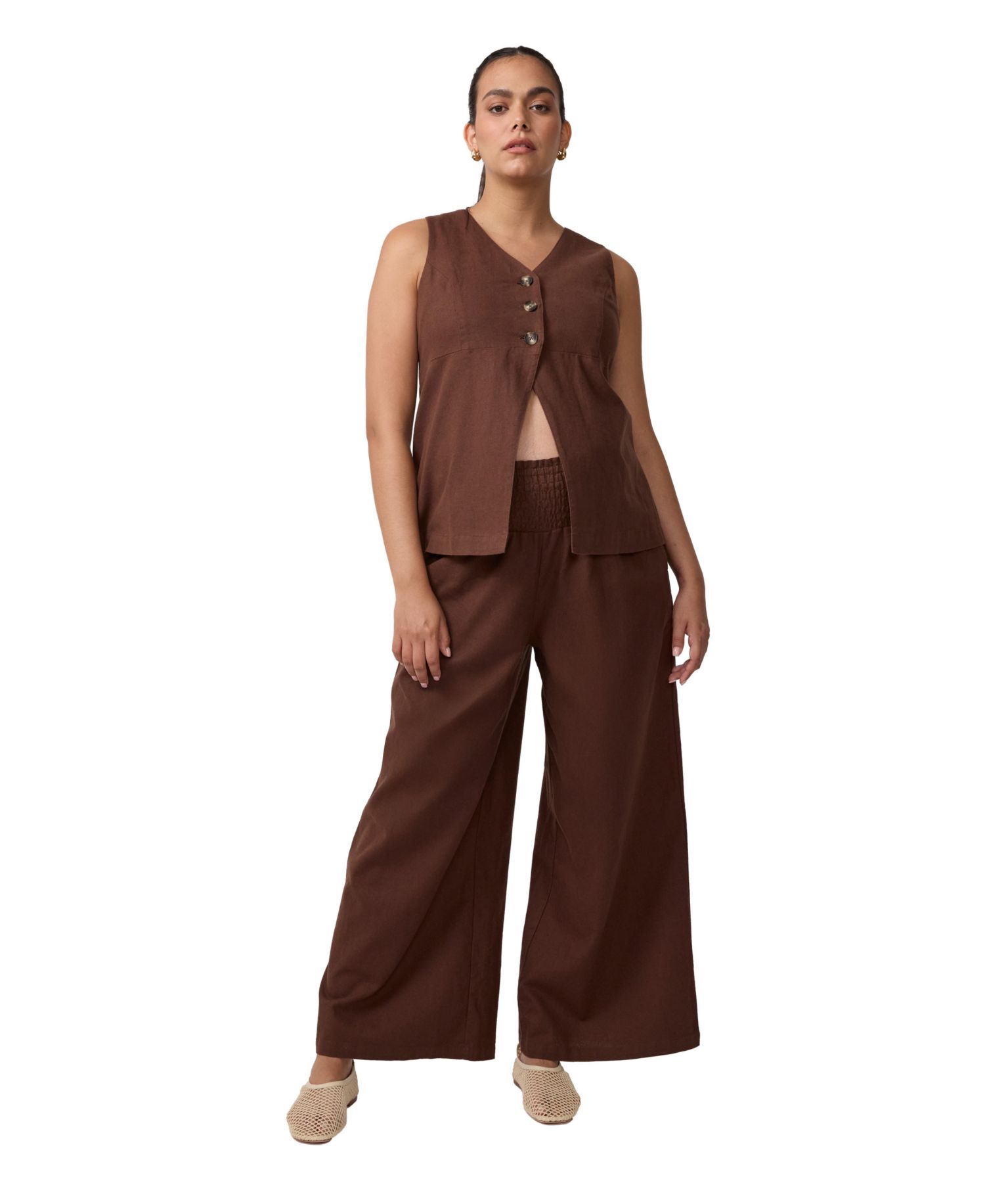 Women's Ingrid + Isabel Smocked Linen Wide Leg Pant