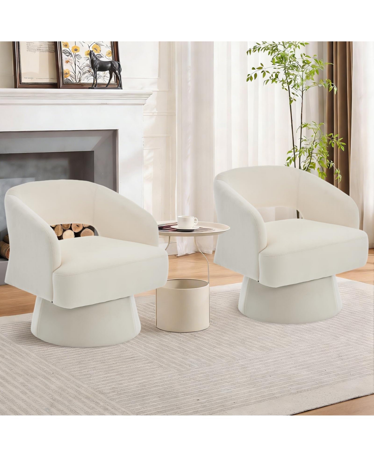 homfan Swivel Barrel Accent Chairs Modern Lounge with Hollowed Back Stable Base 360 degrees Rotation Comfy Vanity Chairs for Living Room Bedroom