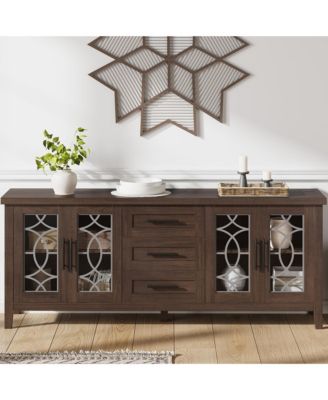 TV Stand, Farmhouse Entertainment Center with Glass Door, 2 Storage Cabinets and 3 Drawers, Modern Media Console Table