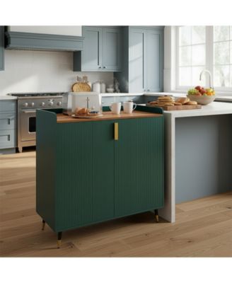 Modern Fluted Wine Bar Cabinet with Glass Holder and 9-Bottle Rack, Drawer for Kitchen Dining Room Living Room