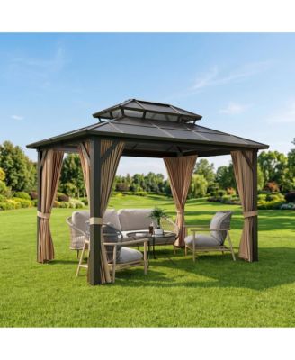 Hardtop PC Gazebo Patio with Double Roof and Metal Frame for Patio, Garden, Backyard, Lawn