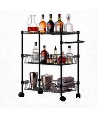 3 Tier Bar Cart, 28 Inch Heavy Duty Metal Storage Cart with Adjustable Shelves and Locking Wheels for Kitchen or Pantry