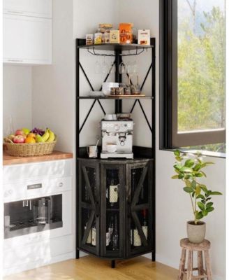 Foldable Corner Wine Rack, 4-Tier MDF and Metal Wine Storage Cabinet, Space-Saving Organizer