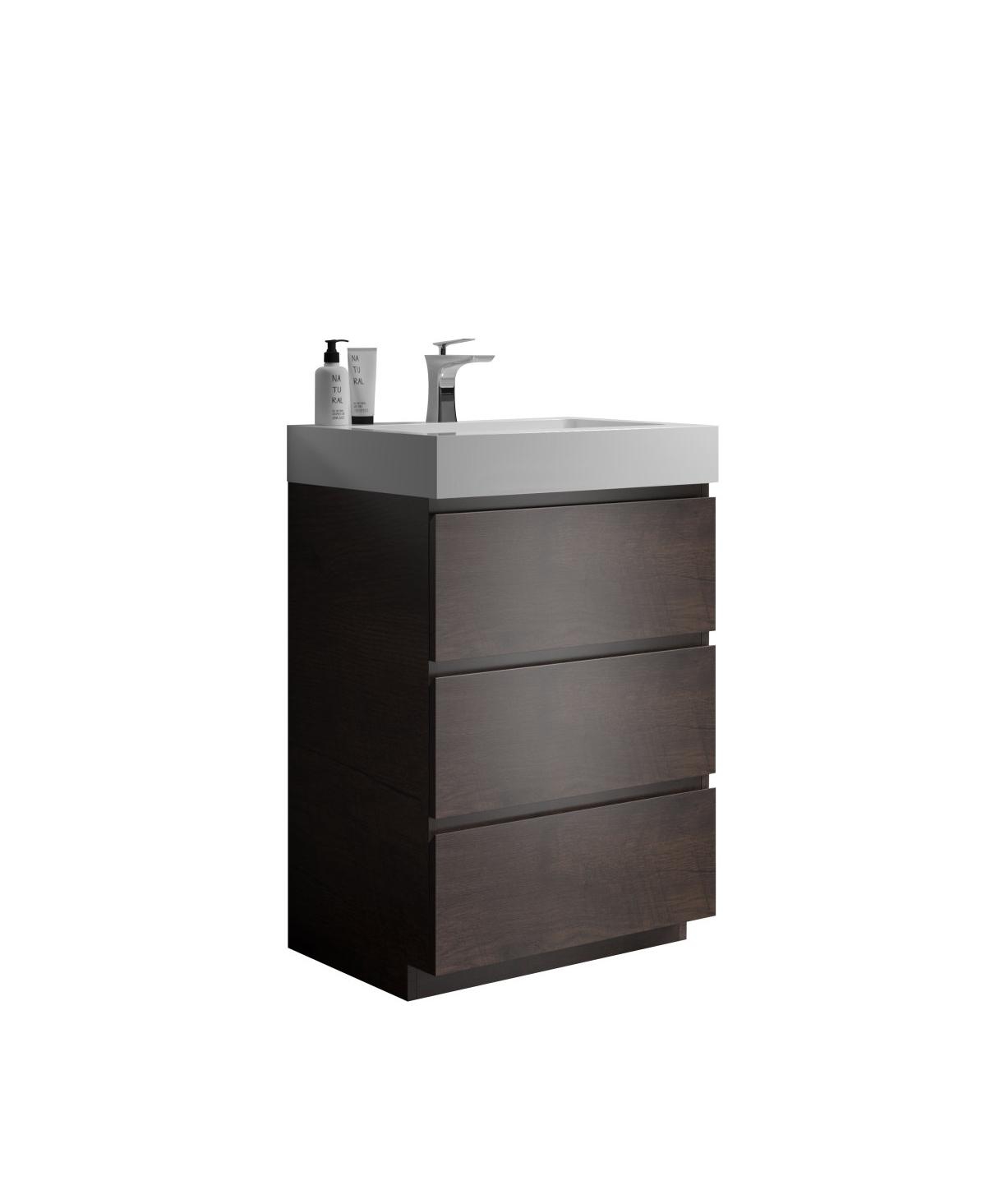 Sillysis Modern Bathroom Vanity with Stone Sink, Pre-assembled Soft Close 3 Drawers