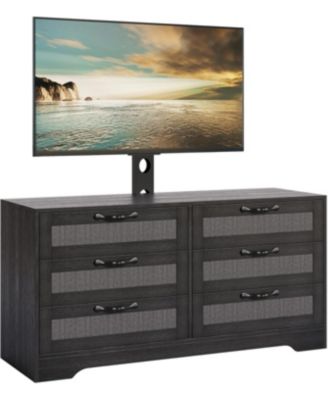 6-Drawer TV Stands for Living Room, Entertainment Center, Rattan-Woven MDF TV Stand,Living Room Furniture