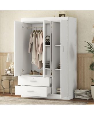 3-Door Wardrobe with Full-Length Mirror and Lockable Drawer