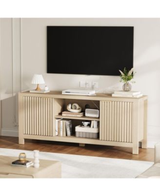 Mid Century Modern TV Stand, 59 Inch Entertainment Center with 2 Cabinets, Adjustable Shelves and Cable Management