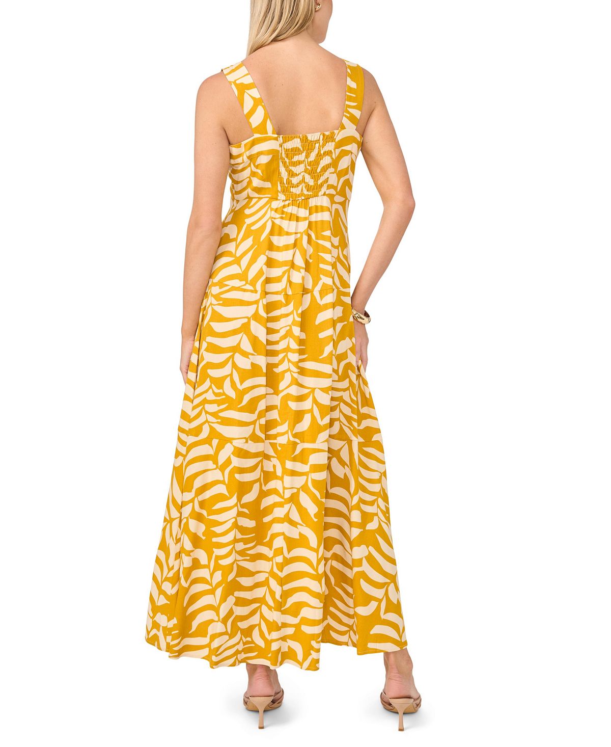 Vince Camuto Women's Printed Square-Neck Smocked-Back Sleeveless Maxi Dress view 4 — MAYCSS fashion products