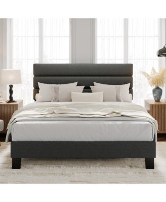 Queen Size Modern Platform Bed Frame, Adjustable Linen Headboard, Heavy Duty Wooden Slats, No Box Spring Needed, Easy Assembly, Noise-Free