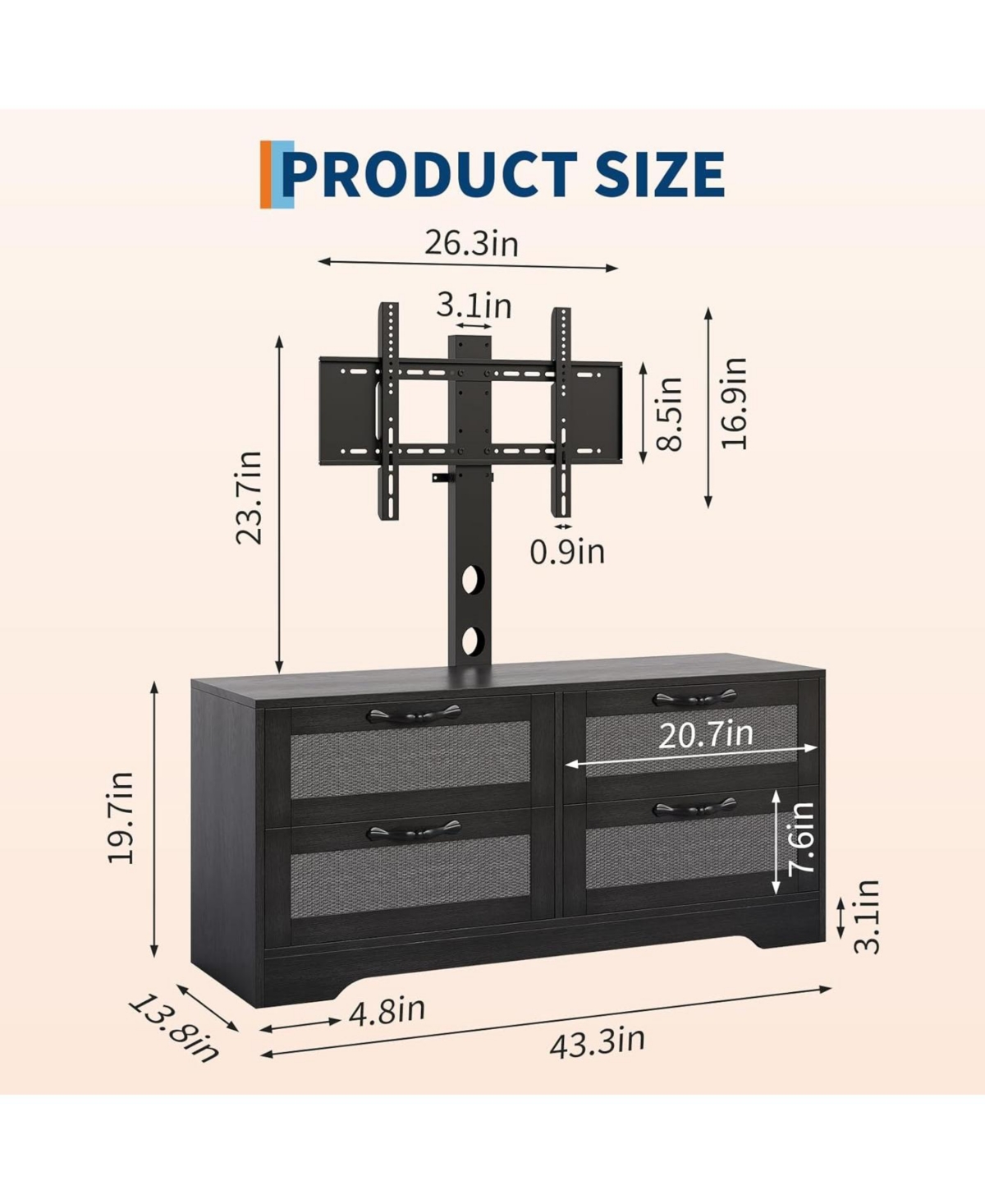 gaomon 4-Drawer Tv Stands for Living Room, Entertainment Center, Wicker-Style Mdf Tv Stand with Stand,Living Room Furniture