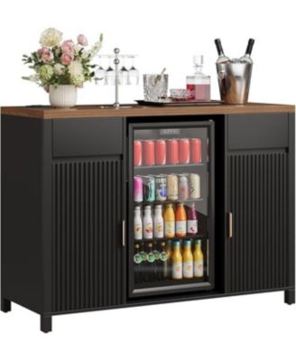 53" Coffee Bar Cabinet, Charging Station, Mini Fridge Cabinet with Wine Rack, Fluted Liquor Cabinet, Large Buffet Sideboard Table
