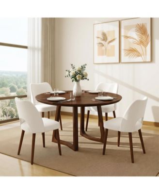Leather Dining Chairs Set of 4/6 Upholstered PU Dining Chair with Wood Legs, Wing Backrest, Wooden Kitchen Chairs with Thick Cushions