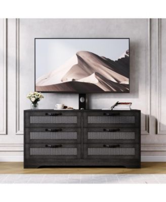 Modern Design TV Stand with Mount, 6-Drawer Rattan Dresser for 32-85" TVs, Spacious Storage, Media Console Table for Living Room