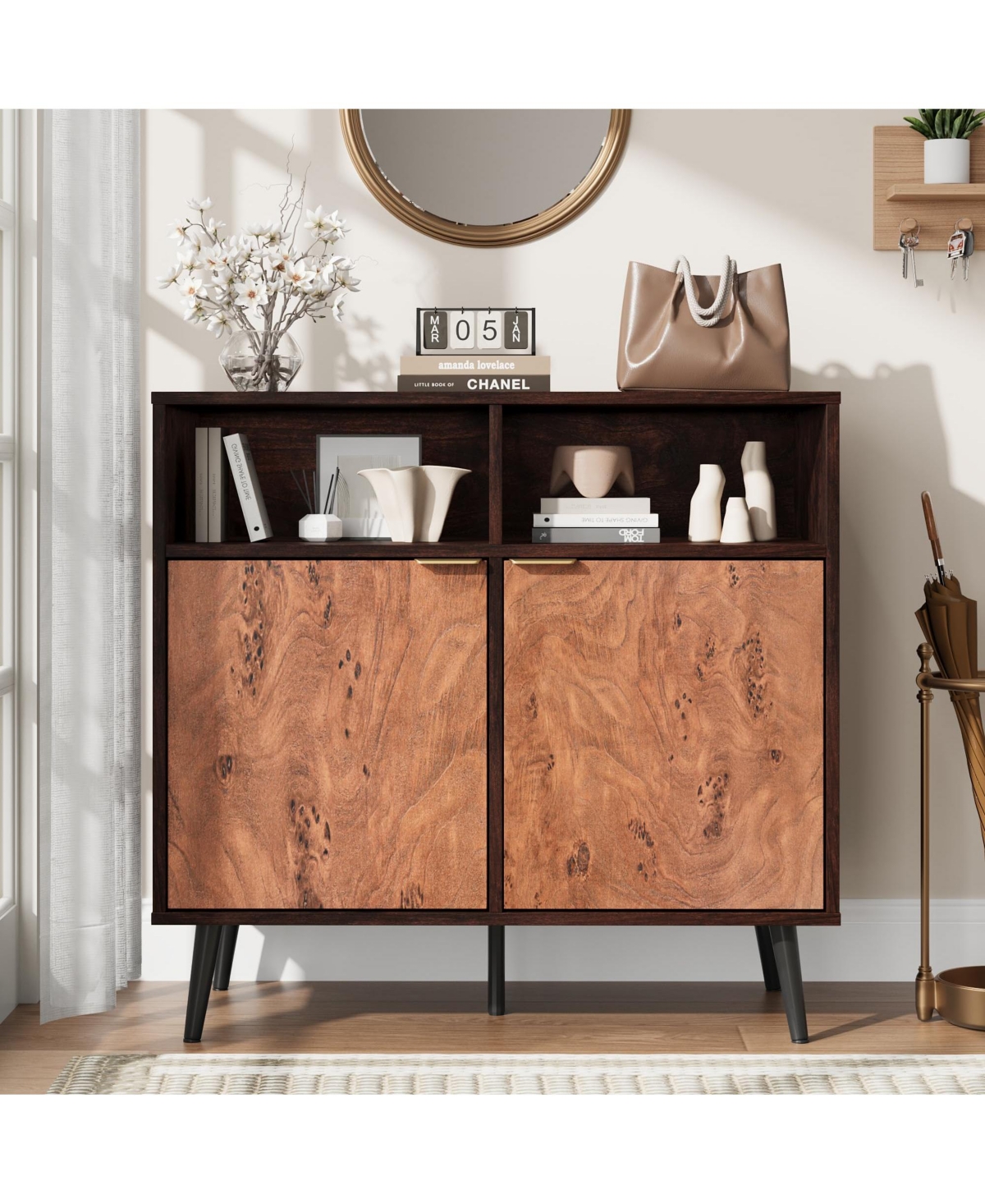 homfan 2-Piece Modern Sideboard Buffet Set, Credenza with Adjustable Shelves, Drawers and Metal Handles - Coffee Bar and Robot-Friendly Storage