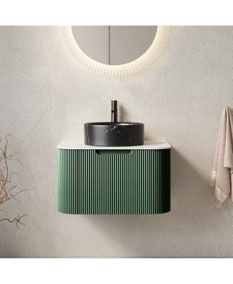 Wall-Mounted Bathroom Vanity with Ceramic Sink, Sintered Stone Top, Soft Close Drawer, Pre-Assembled Stripe Cabinet