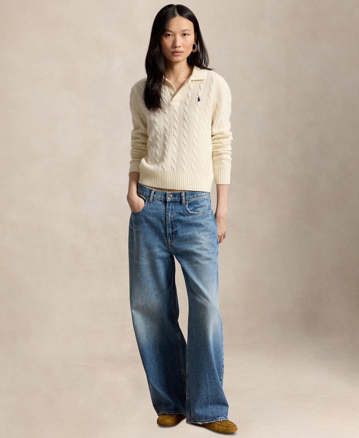 Женский свитер Polo Ralph Lauren Cable-Knit Long-Sleeve Wool-Cashmere, цвет: Кремовый — фото 2