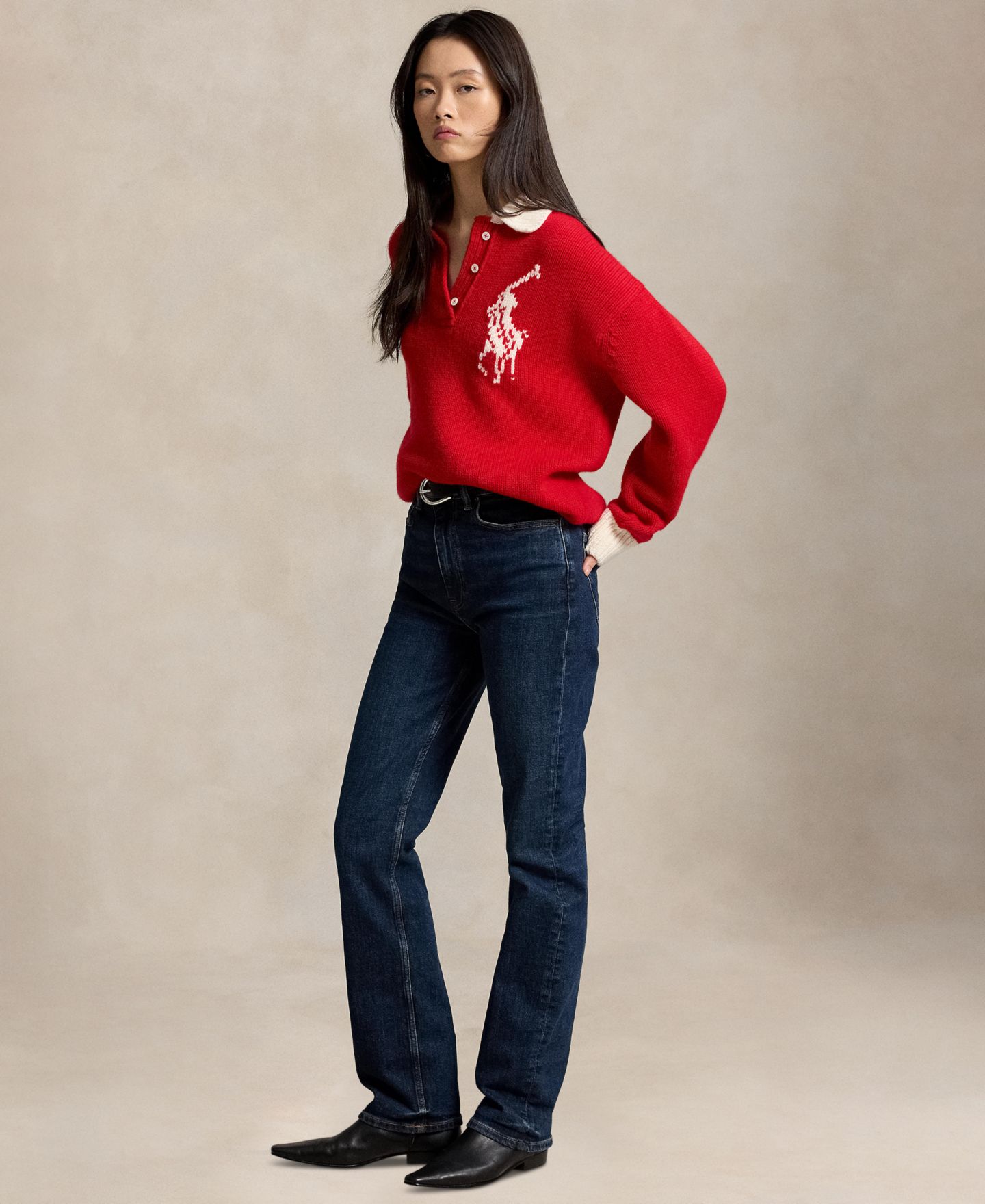 Женский свитер Polo Ralph Lauren Big Pony Rugby, цвет: Красный / Кремовый — фото 2