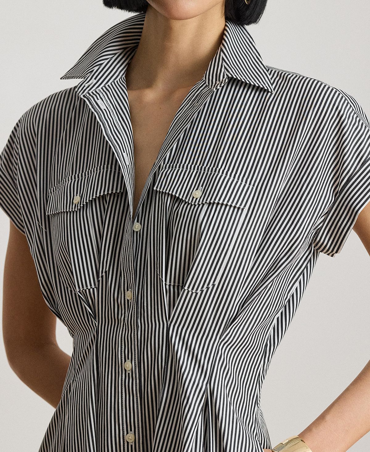 Lauren Ralph Lauren Women's Striped Pleated Broadcloth Shirt Dress view 6 — MAYCSS fashion products