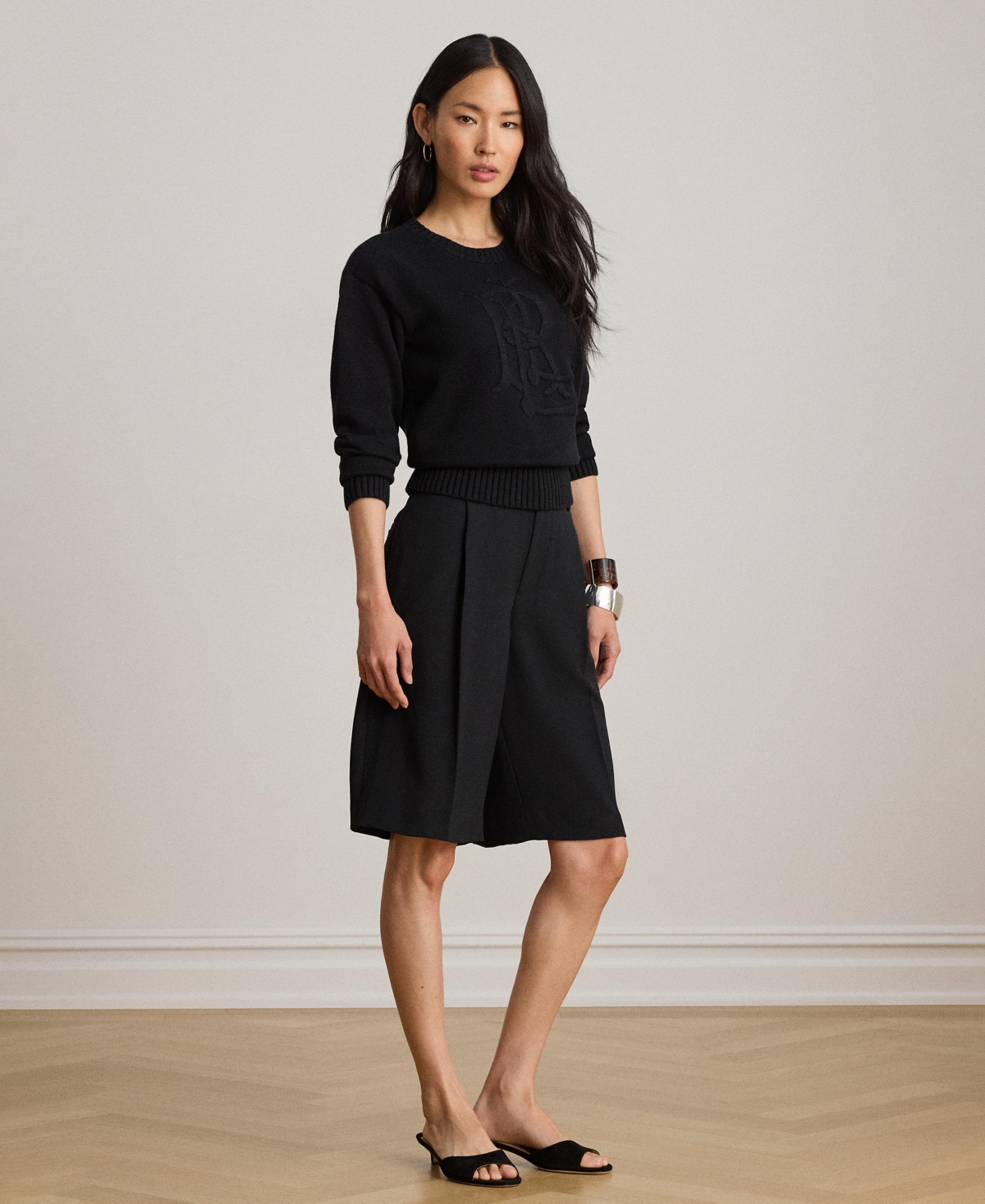 Ralph Lauren Women's High-rise Double-faced Bermuda Shorts In Black