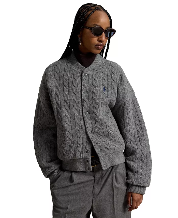 Women's Cable-Knit Logo Button Jacket