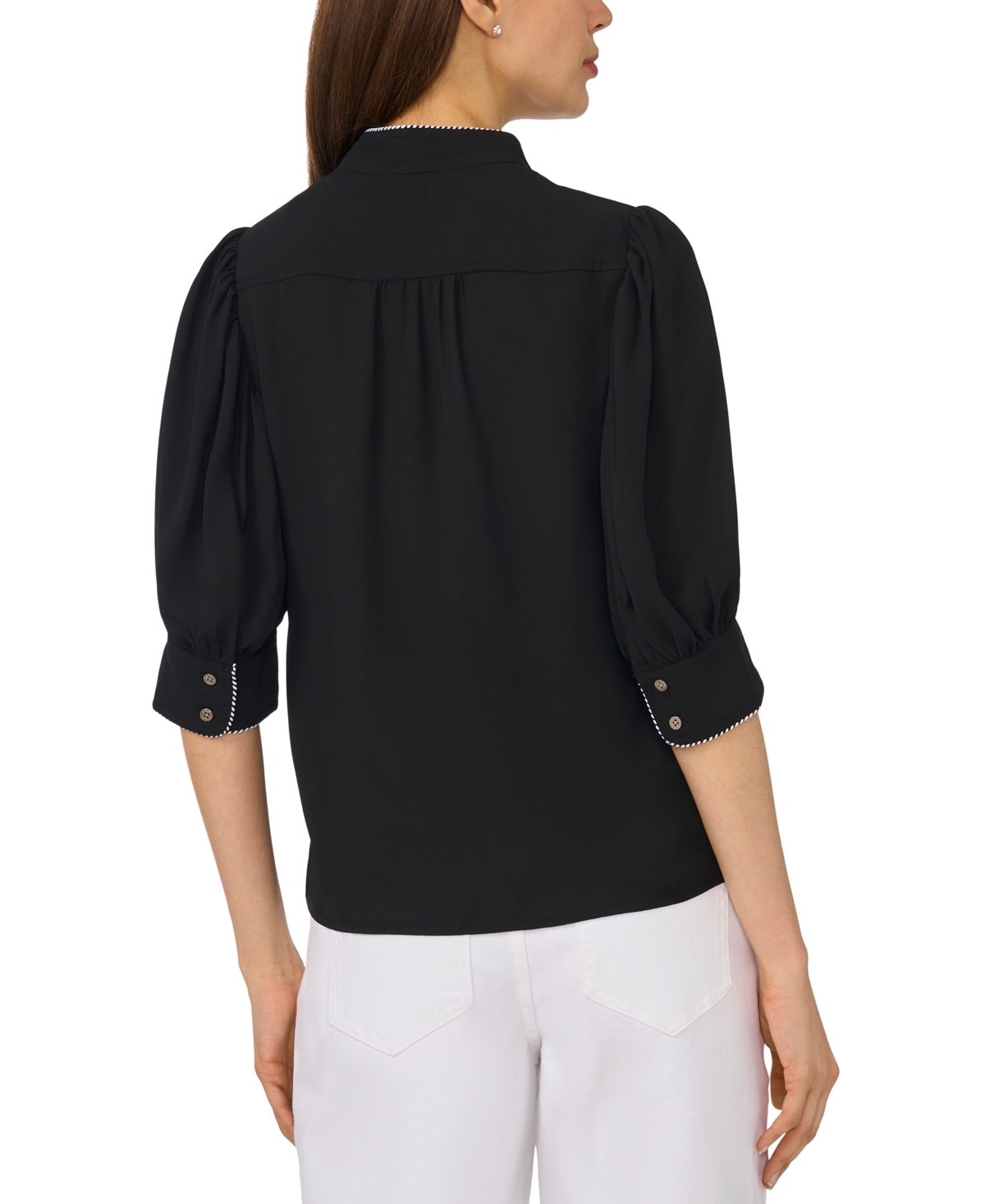 CeCe Women's Pearce Puff-Sleeve Open Collar Top