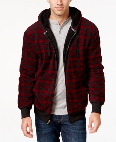 Weatherproof Vintage Men's Plaid Sherpa-Lined Hoodie, Classic Fit