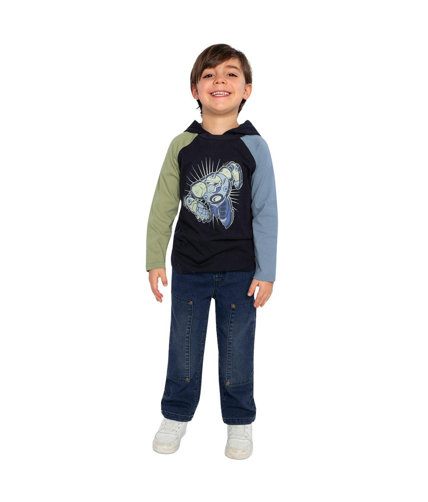 Футболка Deux par Deux Raglan Hooded для мальчиков-малышей, цвет: Синий / Зелёный — фото 6