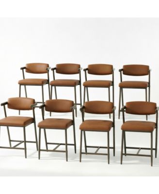 Set of 8 Bar Stools with Arms, 26" Counter Height Metal Barstools with Back and Footrest, Upholstered Wider Seat, Sturdy Frame