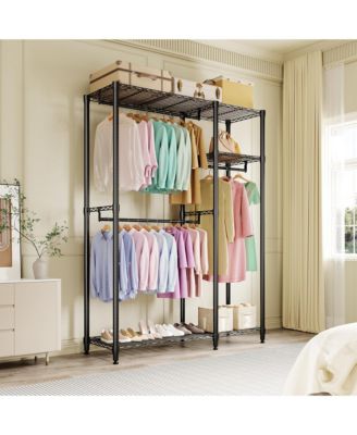 Heavy Duty Armorie, 76 Inch Metal Storage Wardrobe with Adjustable Shelves and 3 Hanging Rods for Bedroom or Closet