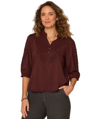 Petite Notch Neck Mixed Media Top