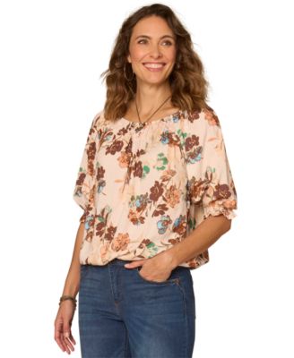 Petite Floral Print Scoop Neck Top