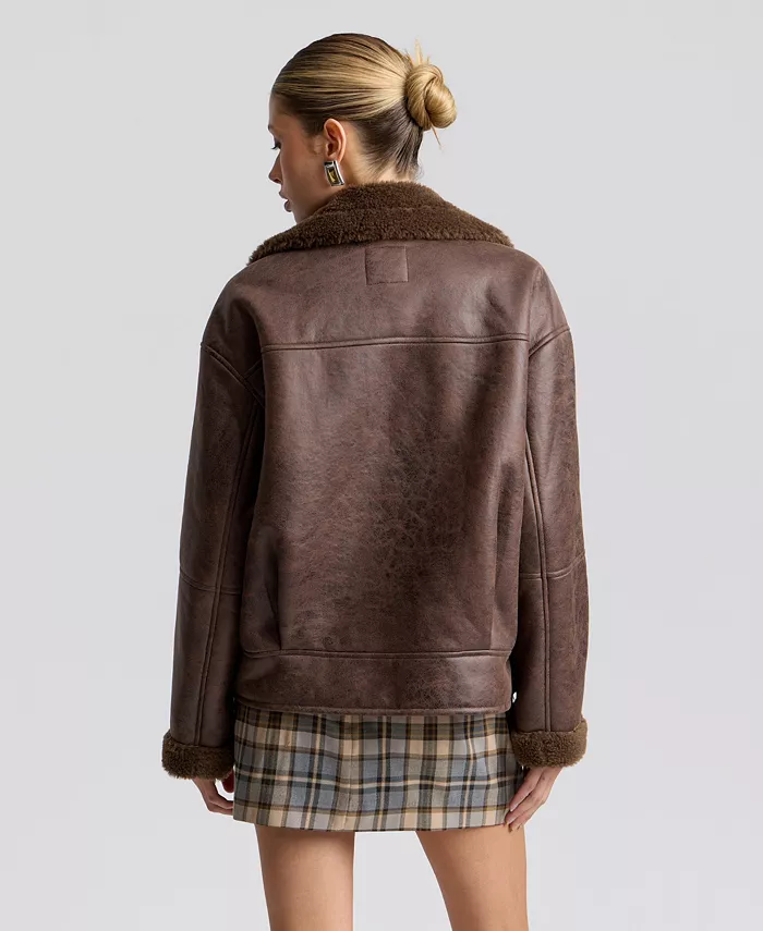 Women's Collared Faux Shearling Coat - thumbnail 8