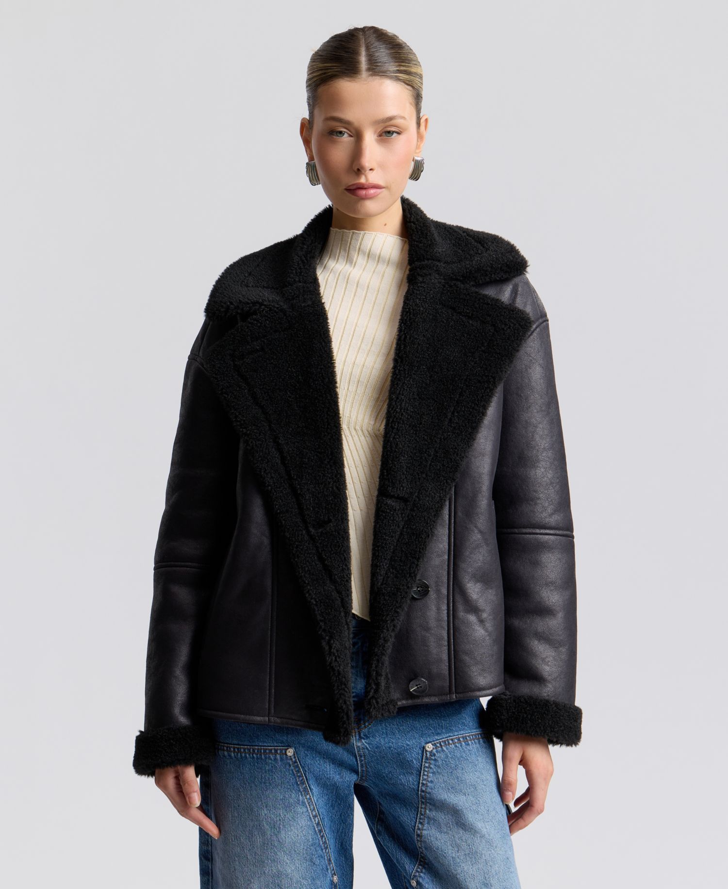 Women's Collared Faux Shearling Coat