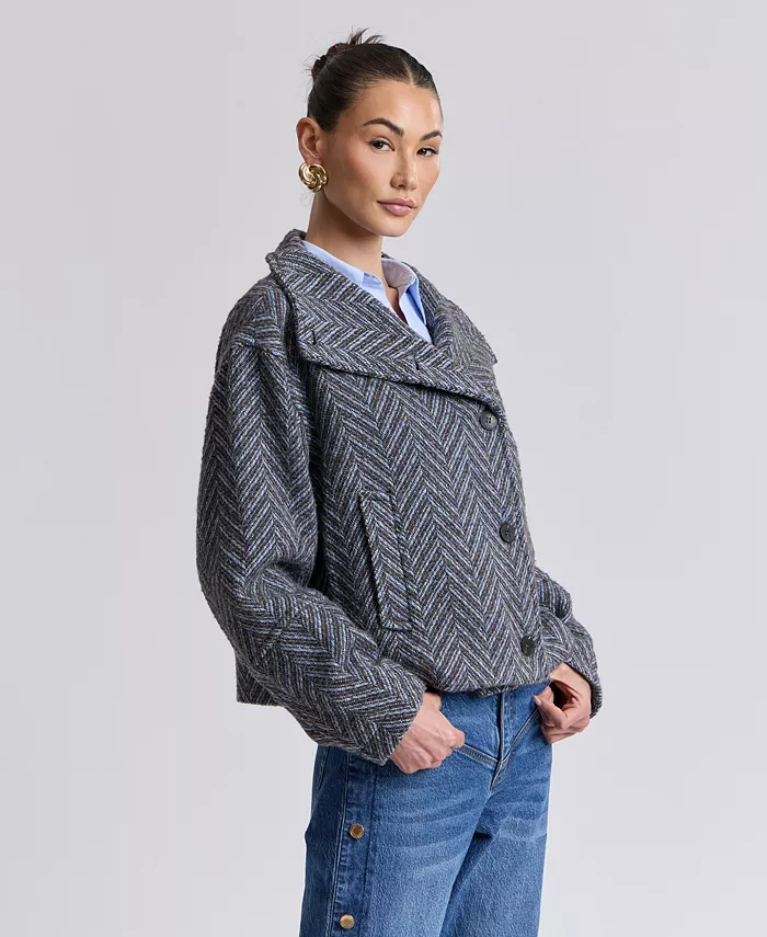 Women's Short Funnel Neck Wool Coat - thumbnail 3