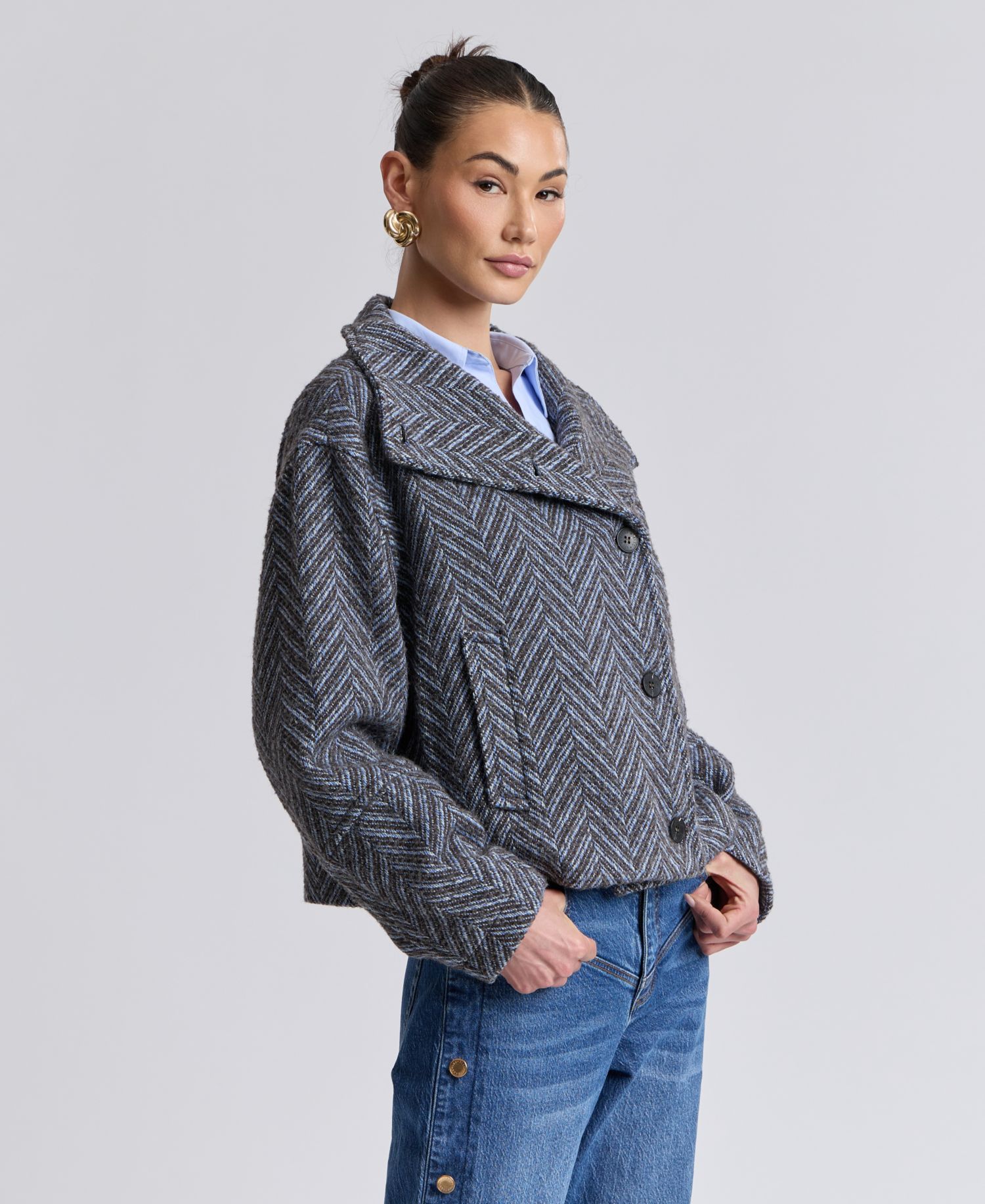 Women's Short Funnel Neck Wool Coat