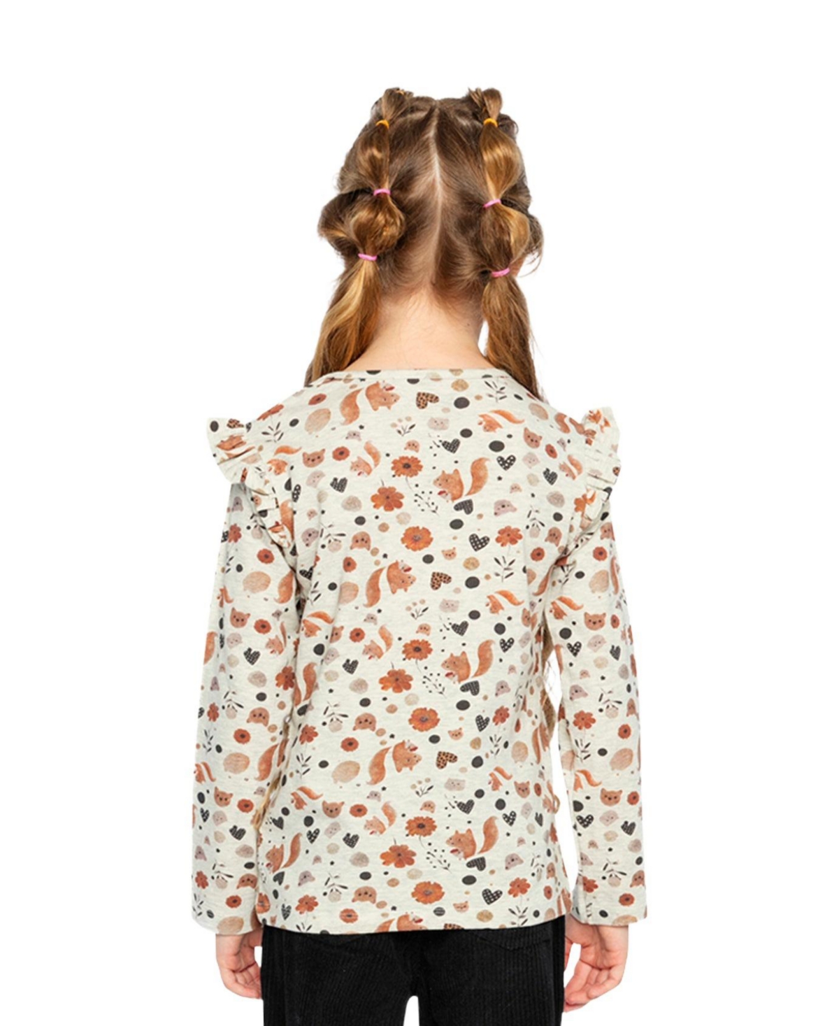 Deux par Little and Big Girl 6-14 Long Sleeve Organic Cotton T-Shirt with Squirrel Print