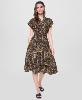 Women's Surplice Neck Faux-Wrap Midi Dress