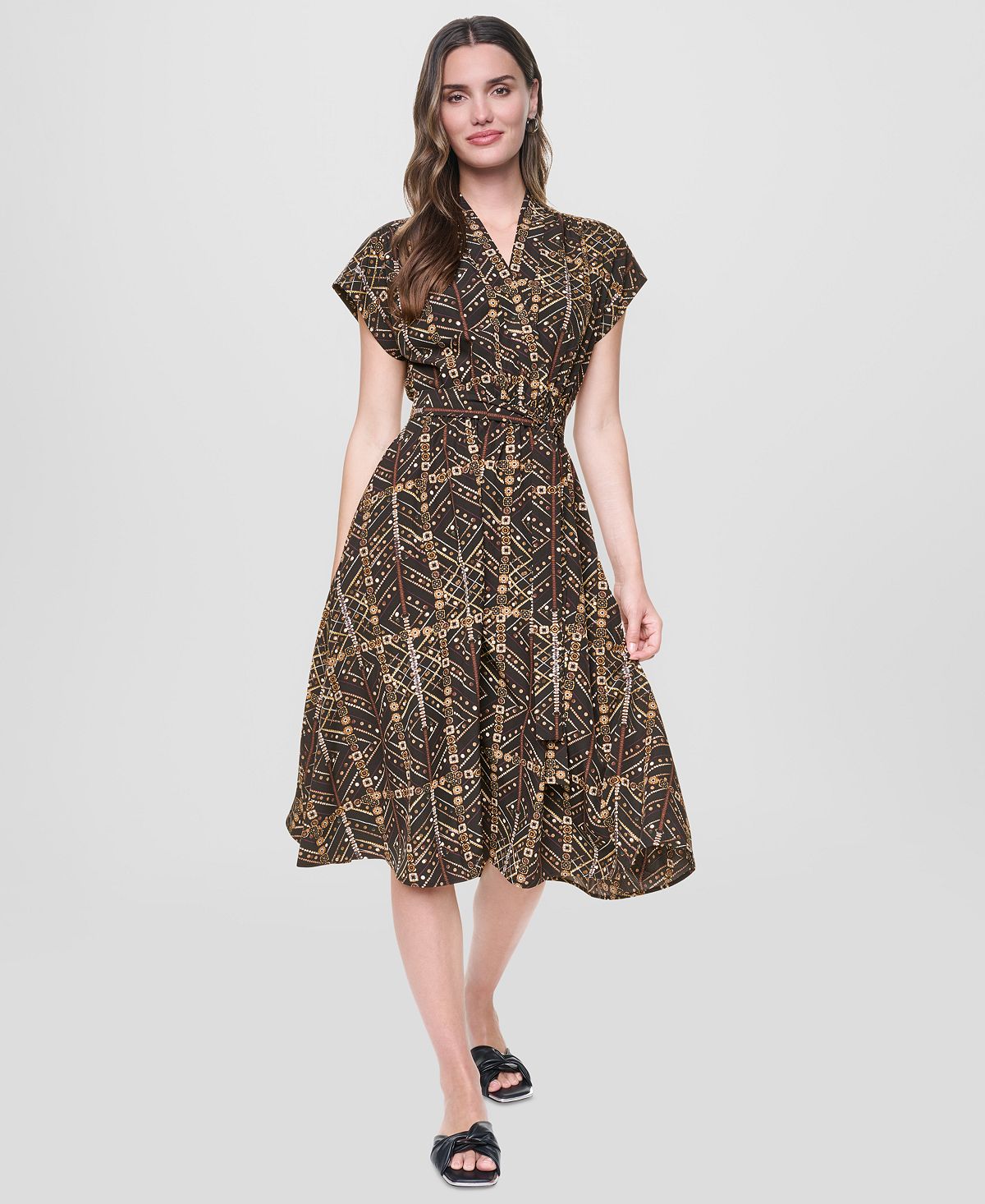 DKNY Women's Surplice Neck Faux-Wrap Midi Dress view 1 — MAYCSS fashion products
