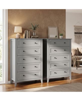2 Set of 5 Drawer Dresser for Bedroom, Modern Chest of Drawers with Deep Storage, Wide Storage Organizer Unit for Closet, Living Room