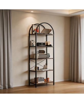 Modern Arched Metal Frame Bookshelf, 4/5-Tier Vertical Storage Shelf with Anti-Tip Straps, Space-Saving Easy-Assembly Home Office Display Rack